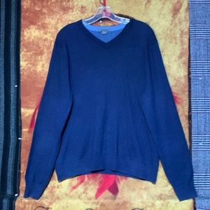 JOHNSTON & MURPHY-men’s navy blue silk blend long sleeve v-neck sweater